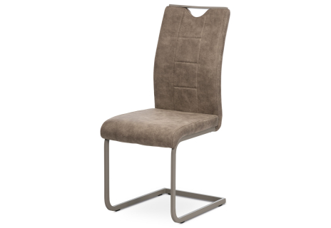 Jídelní židle, lanýžová látka v dekoru vintage kůže, bílé prošití, kov-lanýž.lak