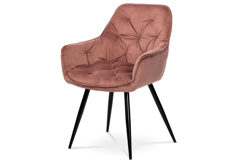 Jídelní židle, potah strorůžová sametová látka, kovová 4nohá podnož, černý lak