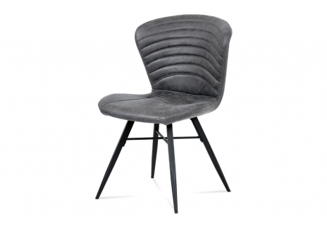 Jídelní židle, šedá látka vintage, kov černý mat