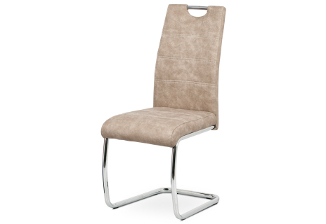 Jídelní židle, potah krémová látka COWBOY v dekoru vintage kůže, kovová chromova