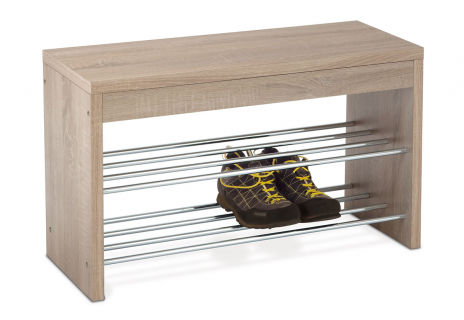 Botník / taburet, 2 kovové chromované police, MDF, 3D dekor dub sonoma