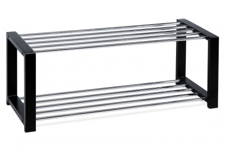 Botník, 2 kovové chromované police, masiv kaučukovník, černý matný lak