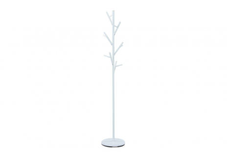 Věšák stojanový, kovová konstrukce, bílý matný lak, výška 170 cm, nosnost 10 kg