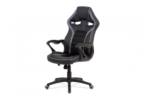 Kancelářská židle, potah černá ekokůže, černá a šedá látka MESH, černý plastový