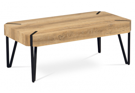Konferenční stolek 110x60x42, MDF bělený dub, kov černý mat