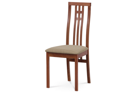 Jídelní židle, masiv buk, barva třešeň, látkový béžový potah