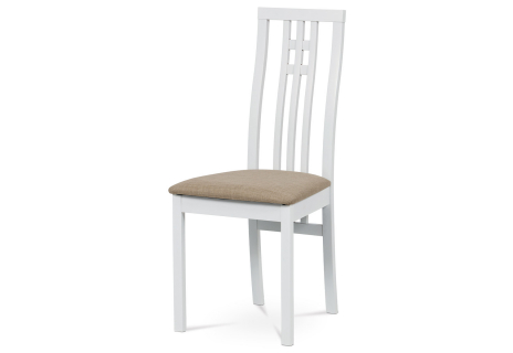 Jídelní židle, masiv buk, barva bílá, látkový béžový potah