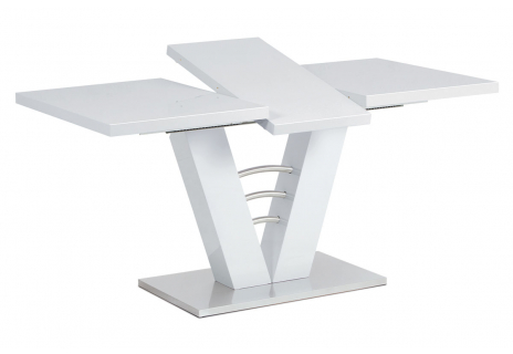 Rozkládací jídelní stůl 120+40x80 cm, bílý lesk / broušený nerez