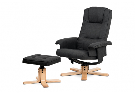 TV křeslo + taburet, tmavě šedá látka, překližka, přírodní odstín