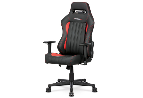 Herní křeslo E-RACER, potah červená a černá ekokůže, HM, opěrák 90°-180°