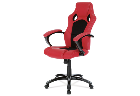 Sportovní křeslo, červená ekokůže a černá látka MESH, černý vysoký lesk, HM