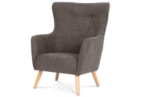 Křeslo, potah lanýžová látka, dřevěné nohy, masiv kaučukovník