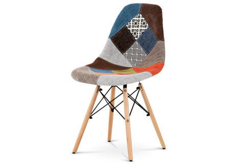 Jídelní židle, potah látka patchwork, podnož masiv přírodní buk, kov - černý lak