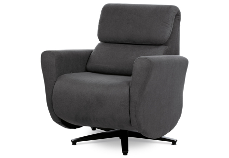 Relaxační křeslo, sklopný opěrák, polohování s aretací, potah šedá látka, otočné