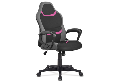 Kancelářská a herní židle, potah růžová, šedá a černá látka, houpací mechanismus