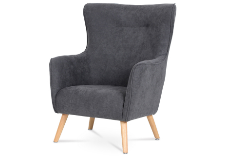 Křeslo, potah tmavě šedá látka, dřevěné nohy, masiv kaučukovník