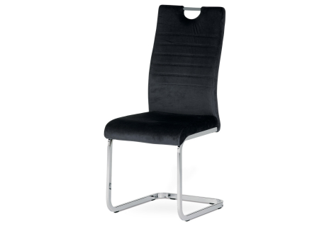 Jídelní židle, potah černá sametová látka, kovová chromovaná podnož a madlo