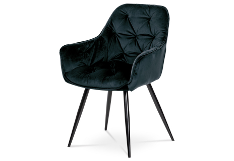 Jídelní židle, potah modročerná sametová látka, kovová 4nohá podnož, černý lak