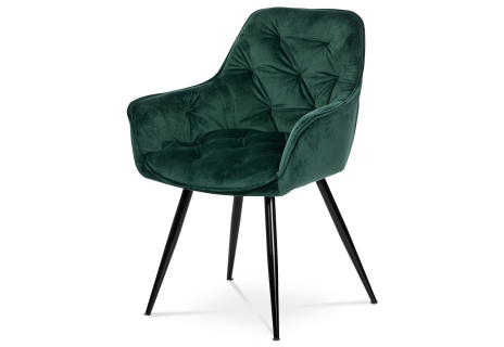 Jídelní židle, potah zelená sametová látka, kovová 4nohá podnož, černý lak