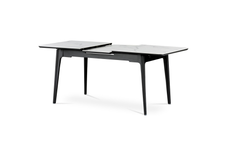 Jídelní stůl 140+40x80 cm, keramická deska bílý mramor, masiv, černý matný lak