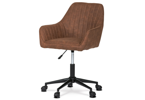 Pracovní židle, potah hnědá vintage látka, výškově nastavitelná, černý kovový kříž