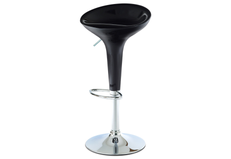 Barová židle, černý plast, chromová podnož, výškově nastavitelná