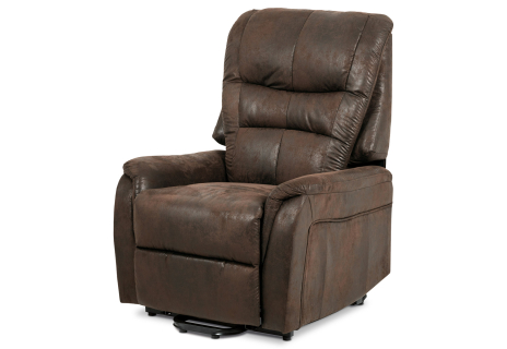 TV křeslo + eletrické polohování, hnědá látka, kov černá