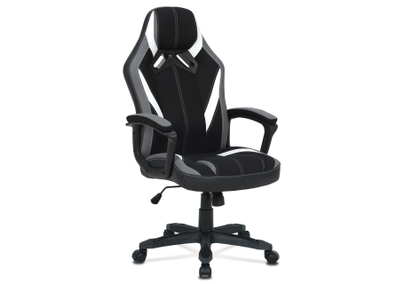 Herní křeslo, potah šedá a černá látka a bílá ekokůže, HM