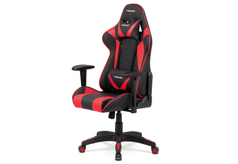 Kancelářská židle houpací mech., černá + červená koženka, plast. kříž