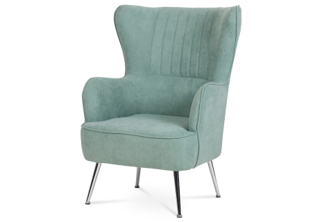 Křeslo, potah světle modrá látka, kovové chromované nohy