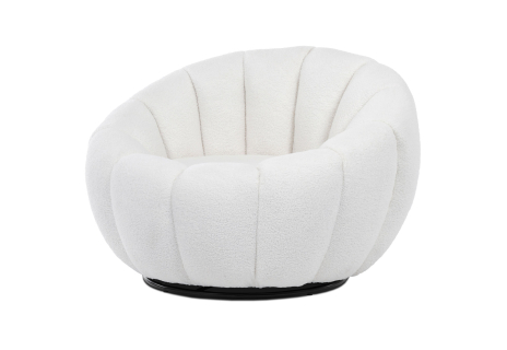 Křeslo relaxační, látka bílá Bouclé, otočné.