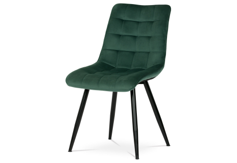 Jídelní židle, potah v zeleném sametu, kovové podnoží v černé práškové barvě