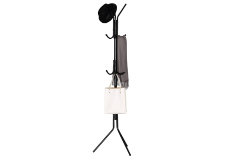 Věšák stojanový, výška 170,5 cm, kovová konstrukce, černý lak, nosnost 6 kg