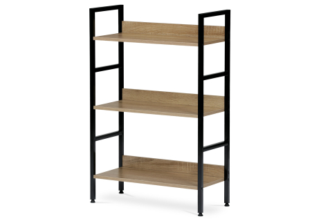 Regál, 3 police, dekor dub, MDF, černý lak