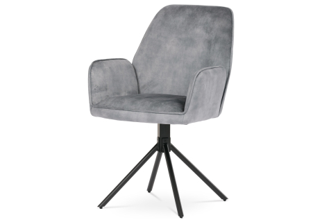 Židle jídelní a konferenční, stříbrná látka v dekoru žíhaného sametu, kovové černé nohy