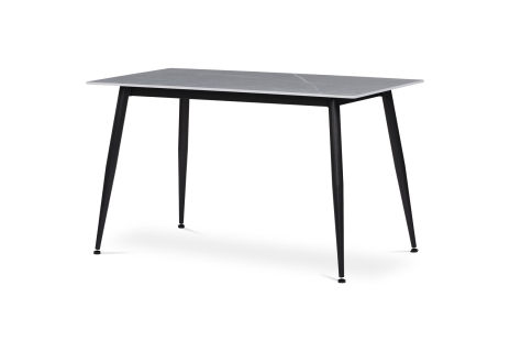 Stůl jídelní 130x70x76 cm, deska slinutý kámen v imitaci matného mramoru, černé kovové nohy