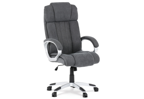 Kancelářská židle, plast ve stříbrné barvě, šedá látka, kolečka pro tvrdé podlahy