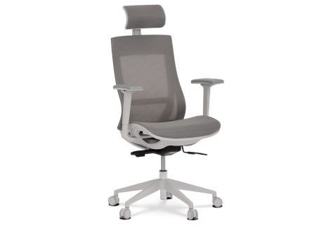 Kancelářská židle, šedá látka, plastový kříž, 3D područky, kolečka pro tvrdé podlahy