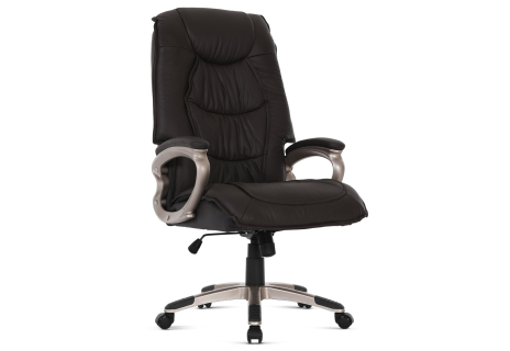 Kancelářská židle, tmavě hnedá kůže, plast v barvě champagne, kolečka pro tvrdé podlahy