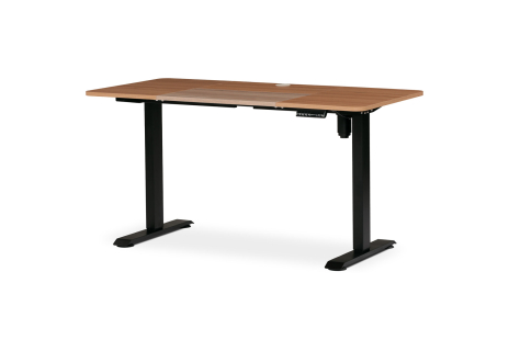 Kancelářský polohovací stůl s elektricky nastavitelnou výší pracovní desky. Kovové podnoží v černé barvě.
