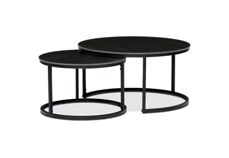 Sada 2 konferenčních stolů ø80 a ø60, černá keramická deska, černé kovové nohy