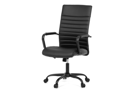 Kancelářská židle, černá ekokůže, houpací mech, kolečka pro tvrdé podlahy, černý kov