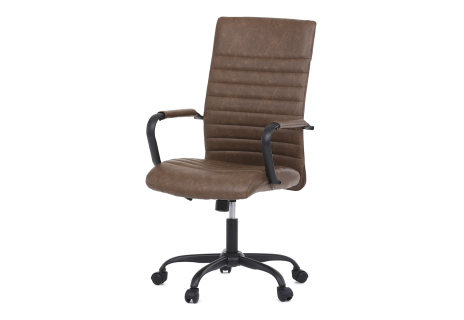 Kancelářská židle, hnědá ekokůže, houpací mech, kolečka pro tvrdé podlahy, černý kov