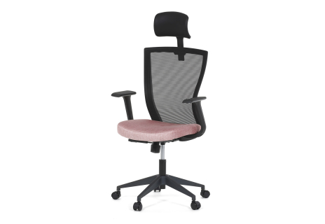 Kancelářská židle, černá MESH síťovina, růžová látka, houpací mechanismus, plastový kříž, kolečka pro tvrdé podlahy