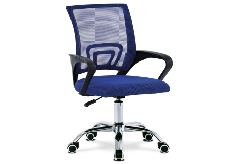 Kancelářská židle, potah modrá látka MESH a síťovina MESH, výškově nastavitelná, kovový chromovaný kříž