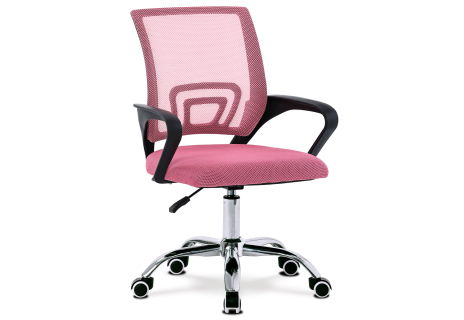 Kancelářská židle, potah růžová látka MESH a síťovina MESH, výškově nastavitelná, kovový chromovaný kříž