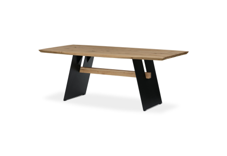 Stůl jídelní, 200x100 cm,masiv dub, zkosená hrana, kovová noha, černý lak