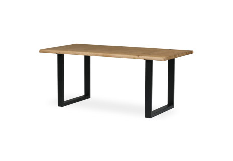 Stůl jídelní, 180x90x75 cm,masiv dub, kovová noha ve tvaru písmene "U", černý lak