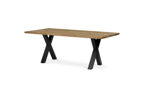 Stůl jídelní, 200x100x75 cm,masiv dub, kovová noha ve tvaru písmene"X", černý lak