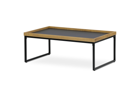 Stůl konferenční, MDF deska šedá s dekorativní hranou divoký dub, černý kov.